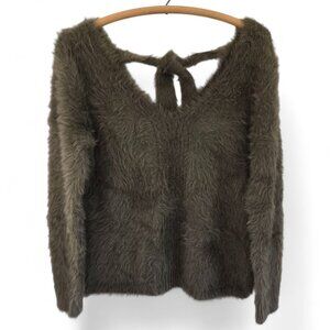 Banana Republic Eyelash Fuzzy Sweater Wool Blend V-Neck Tie Back Medium